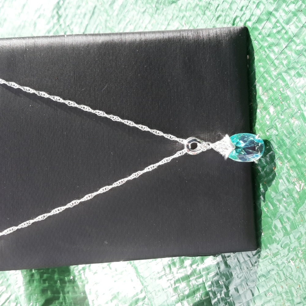 Light blue topaz and cubic zirconia necklace.